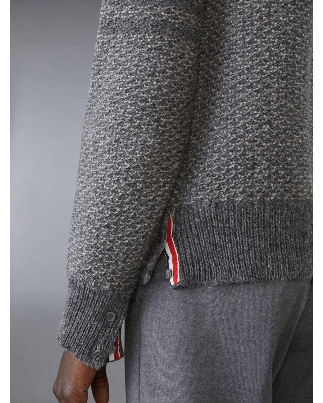Thom Browne Gray V-Neck Chunky-Knit Cardigan for men