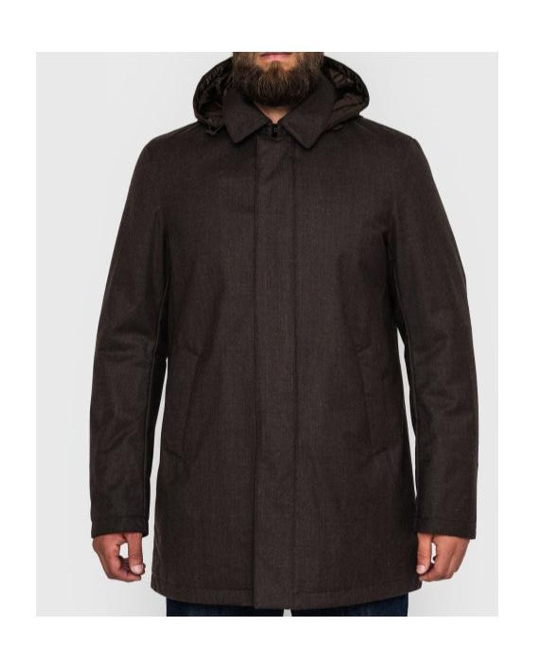 Herno Gray Wool Hooded Single-Breasted Coat for men