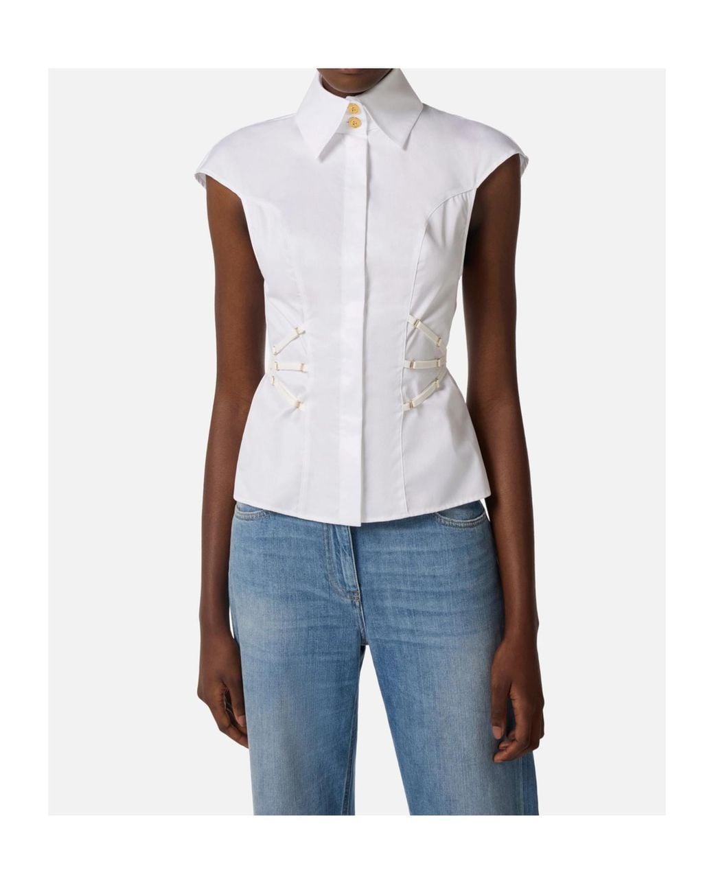 Elisabetta Franchi White Buckled Sleeveless Shirt