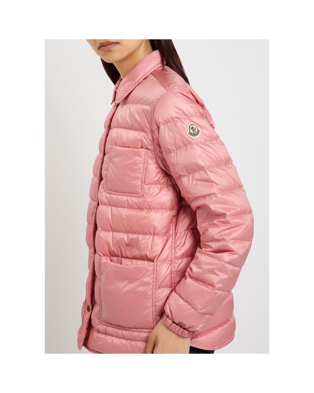 Moncler Pink Collared Shirt-Style Lightweight Down Jacket