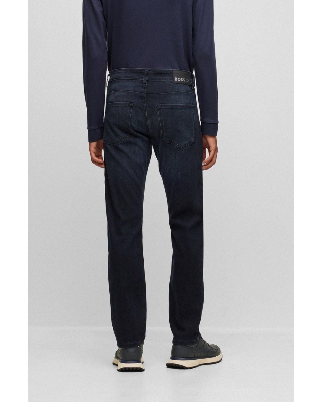 Boss Blue Logo-Patch Cotton Jeans for men