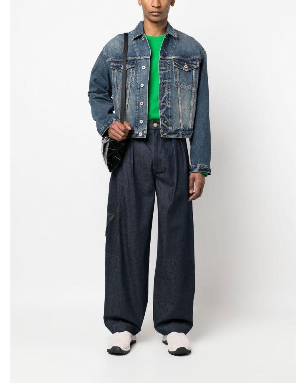KENZO Blue Button-Up Cropped Denim Jacket for men