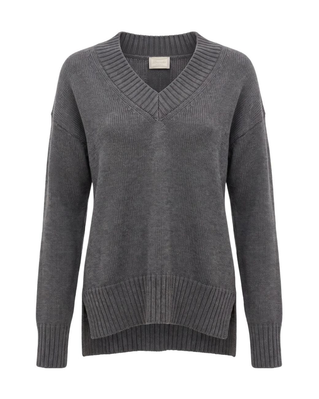 Drumohr Gray V-Neck Merino Wool Knitwear