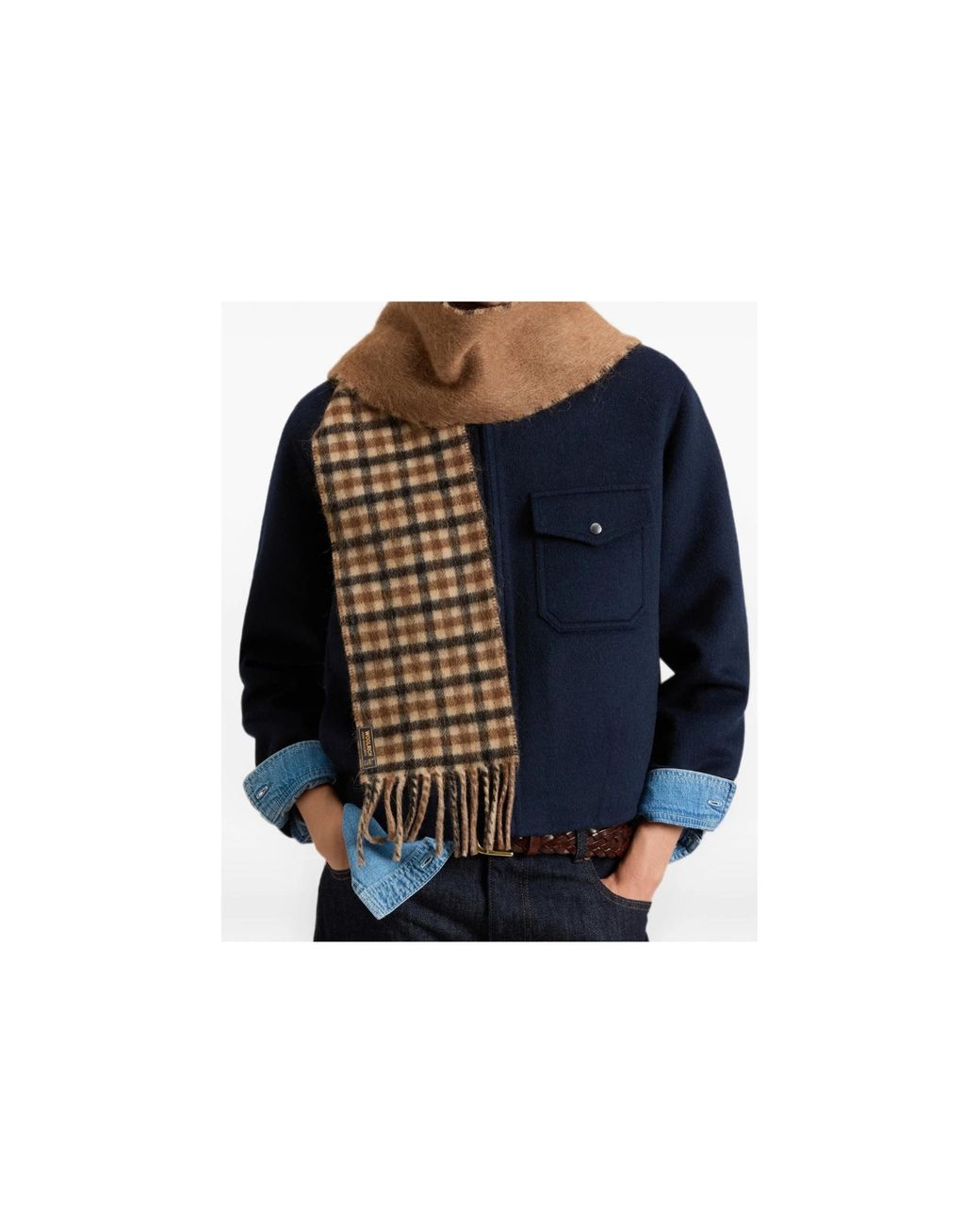 Woolrich Brown Check-Pattern Fringed Scarf