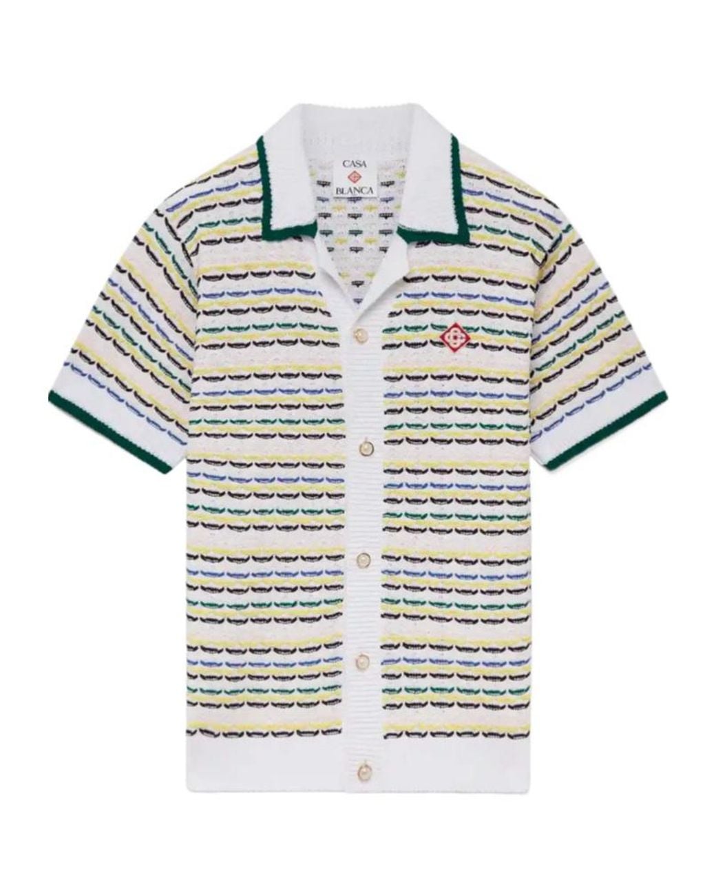 Casablanca White Tuck Stitch Short Sleeve Shirt for men