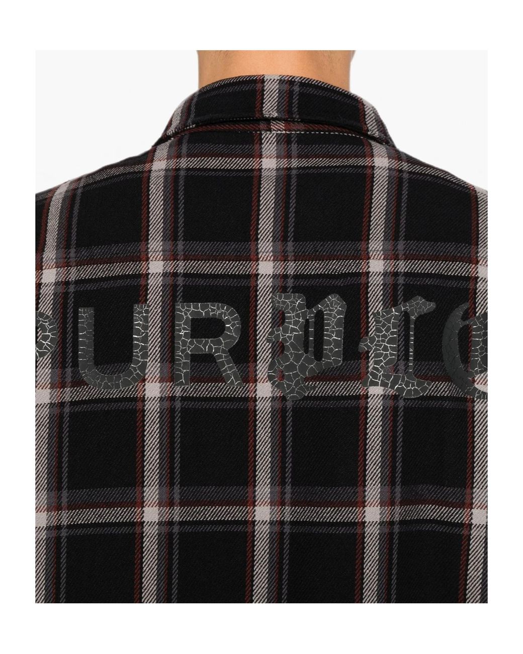 Purple Brand Black Long-Sleeve Plaid Shirt for men