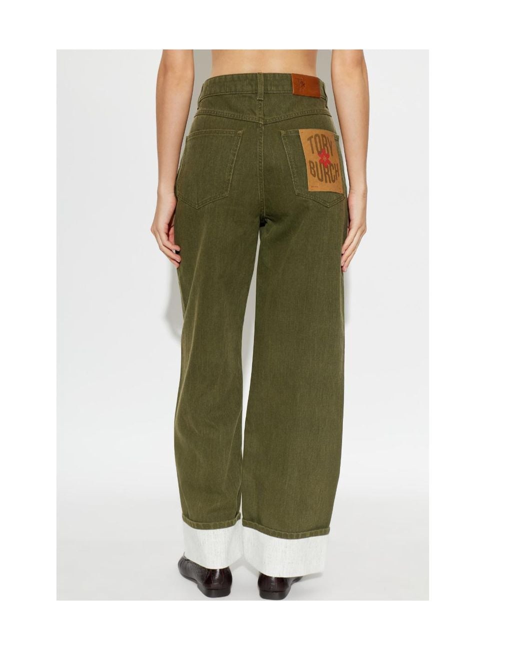 Tory Burch Green Turn-Up Leg Jeans
