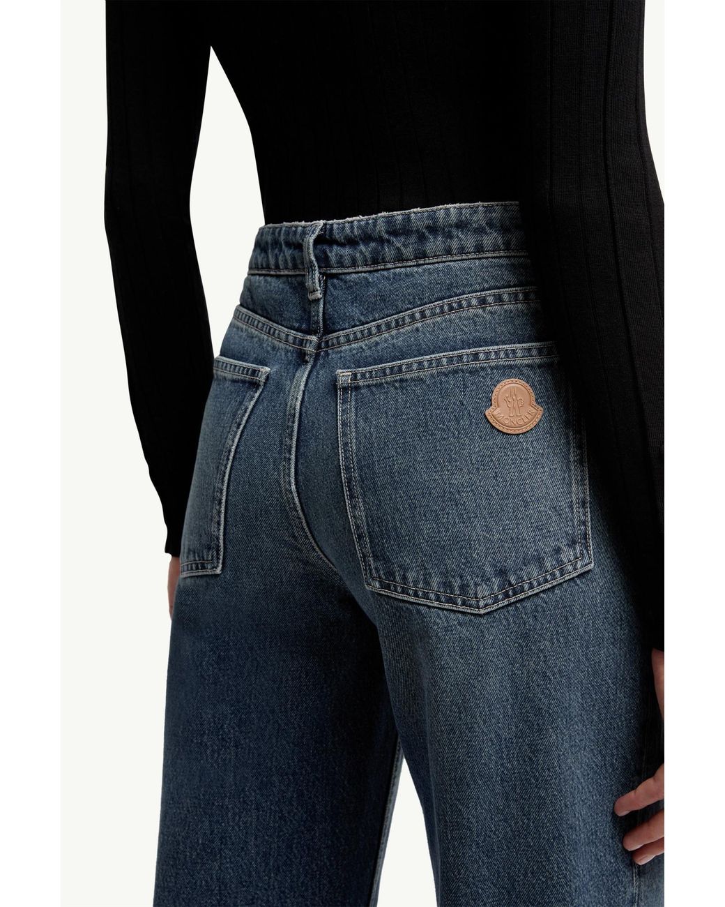 Moncler Blue Straight Leg Bleached Jeans