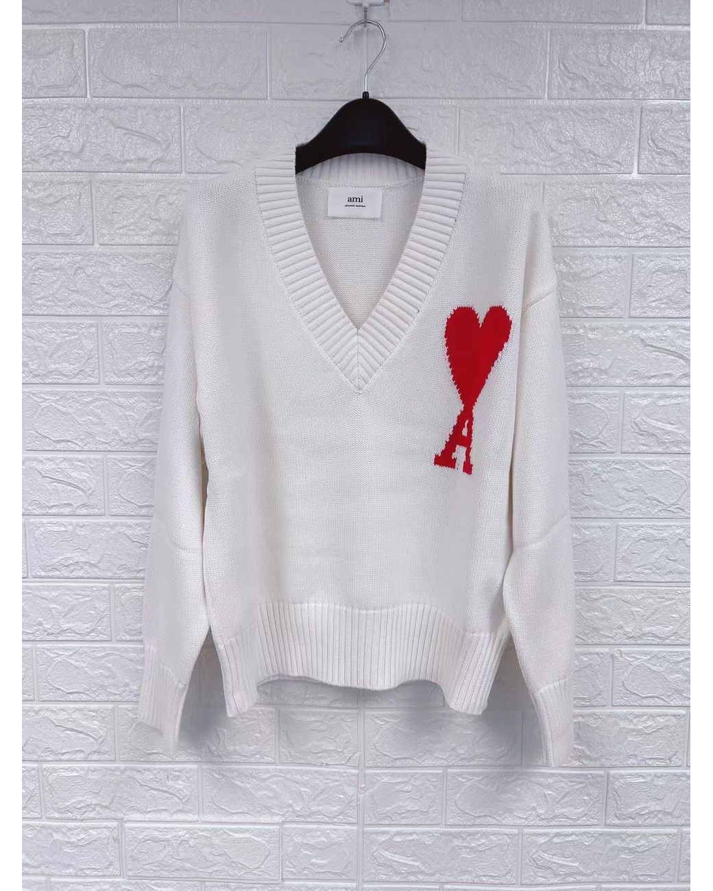 AMI White V-Neck Sweater for men
