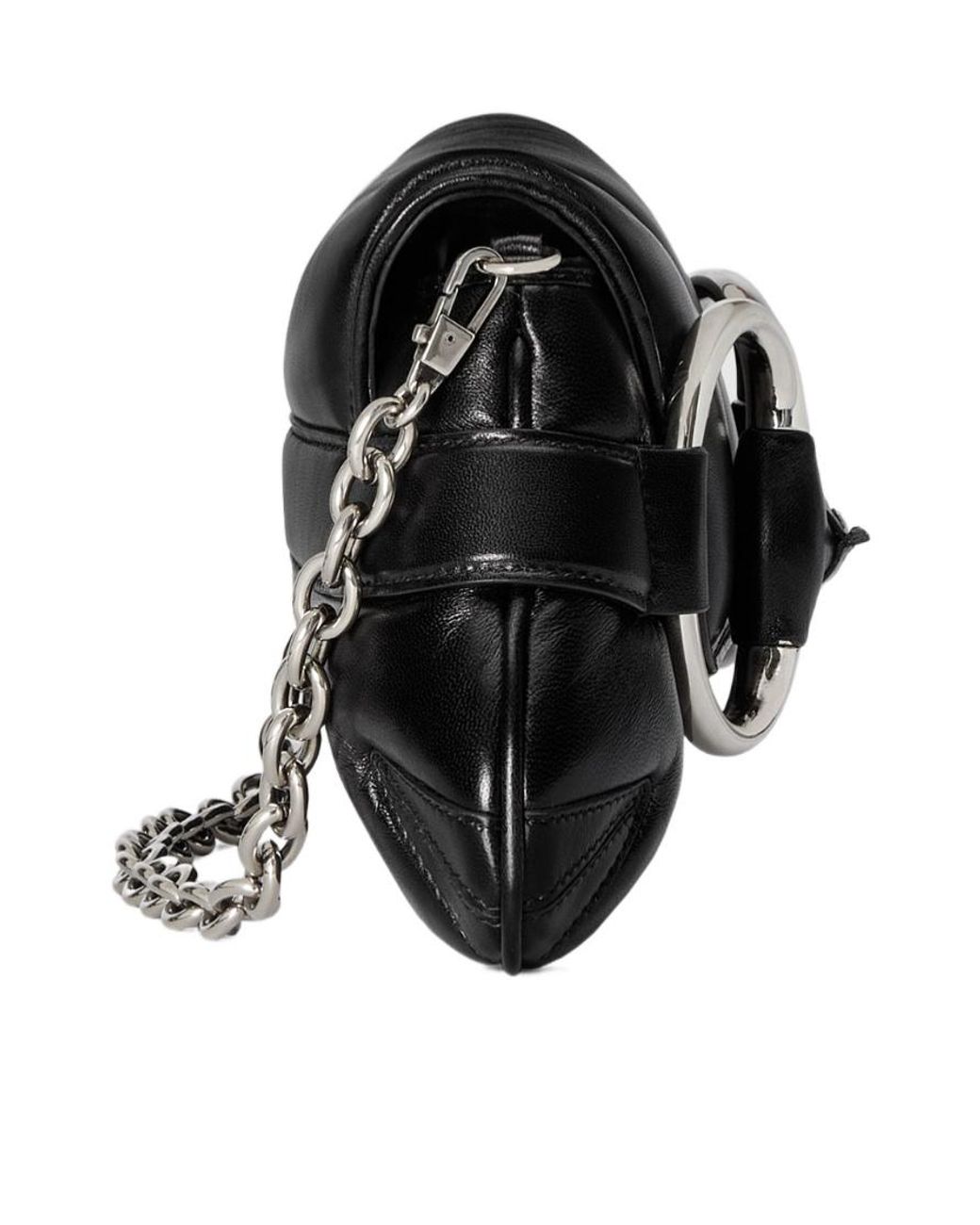 Gucci Black Horsebit Plaque Curved Shoulder Bag