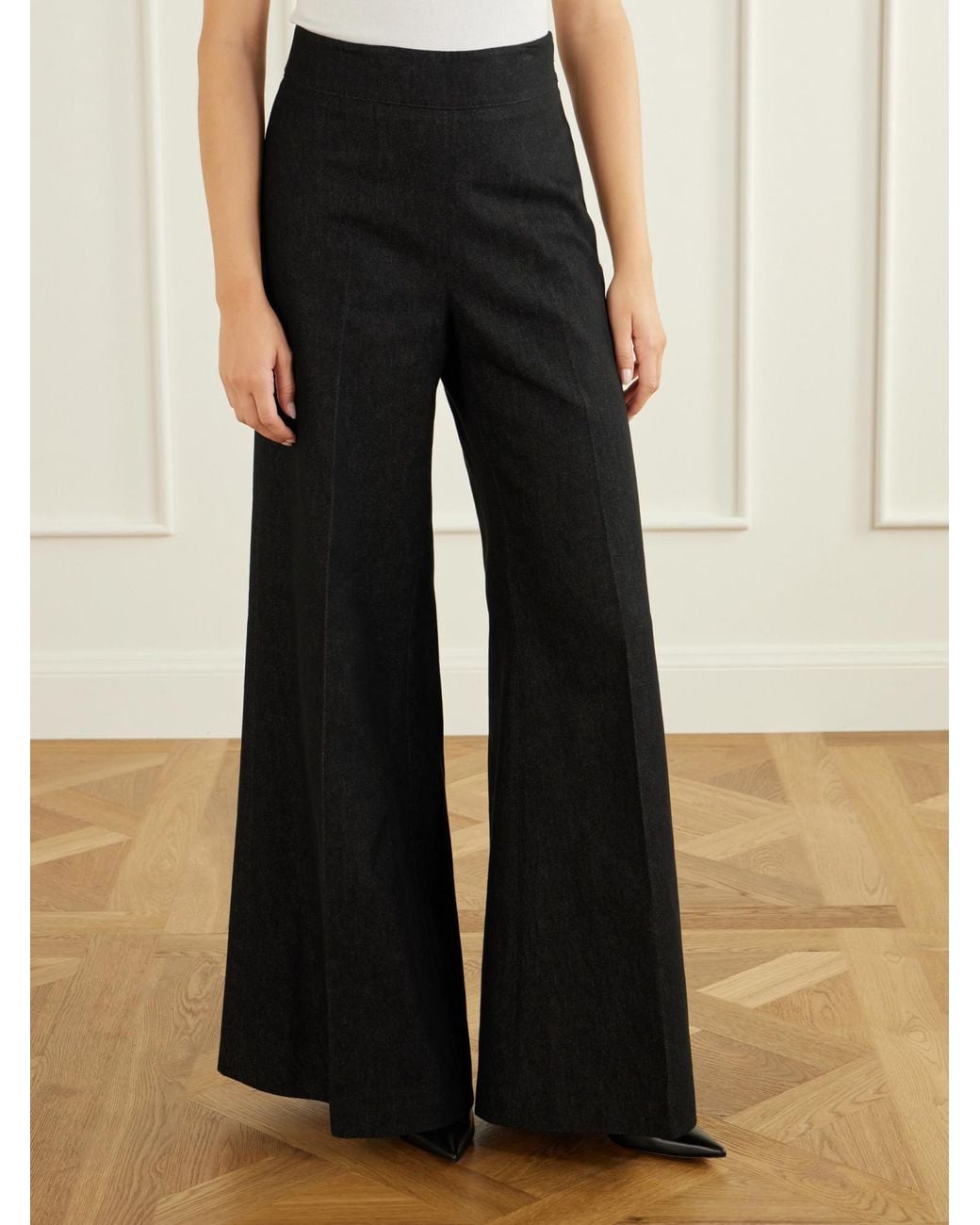 Carolina Herrera Black Diana High-Rise Wide-Leg Jeans