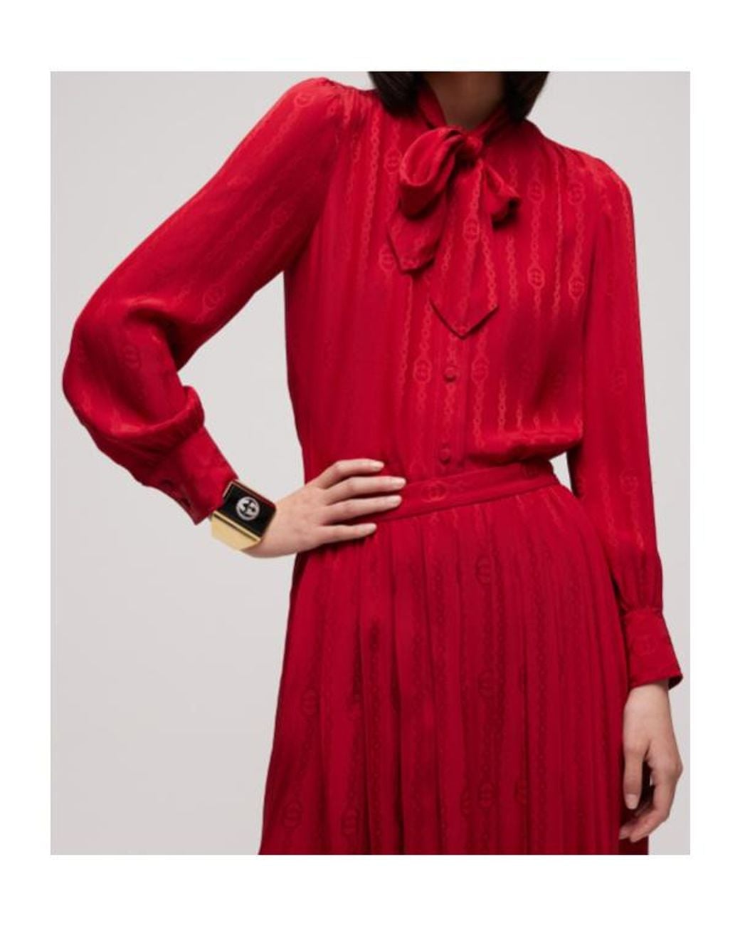 Gucci Red Tie-Neck Jacquard Shirt