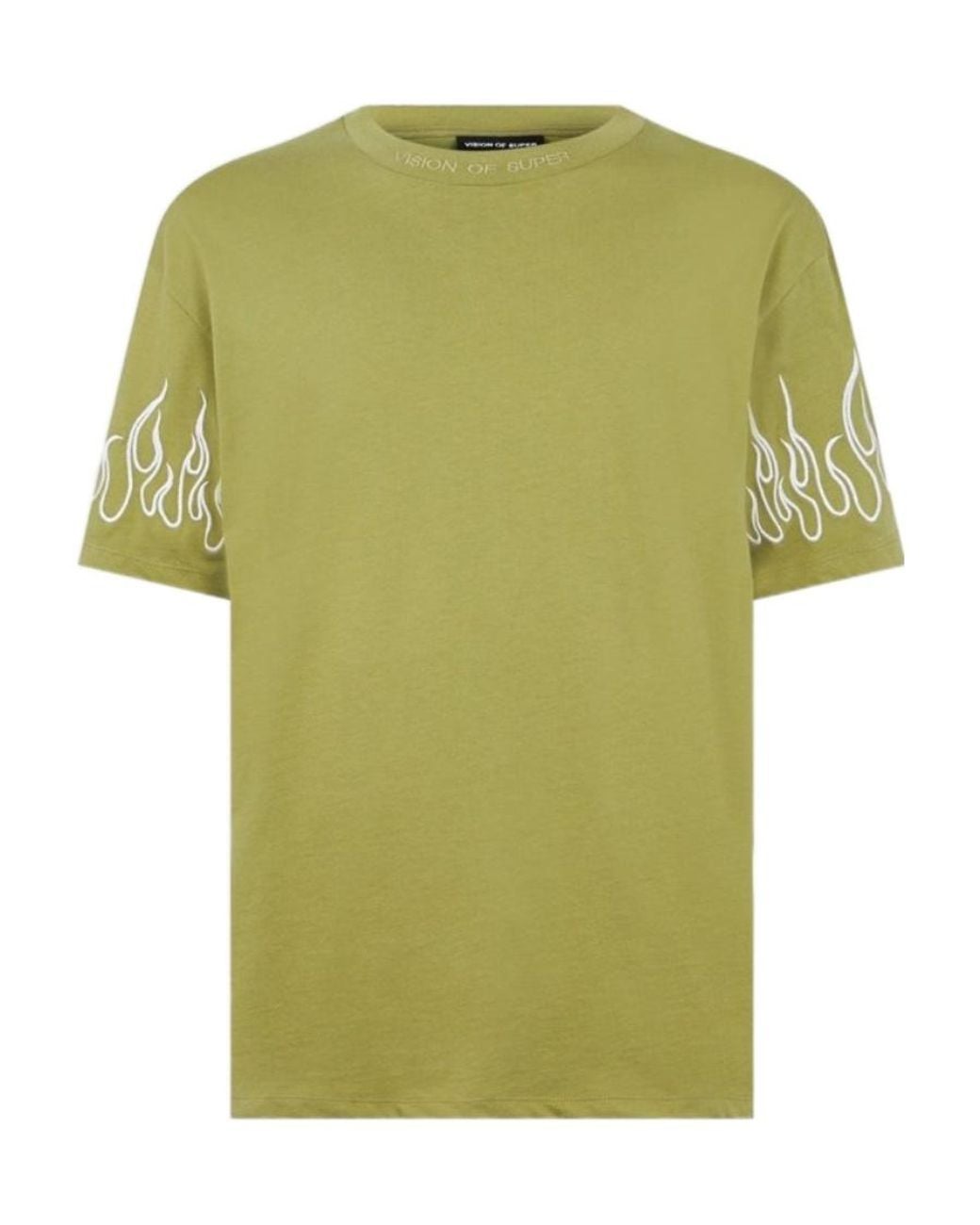 Vision Of Super Green Flame-Embroidered Cotton T-Shirt for men