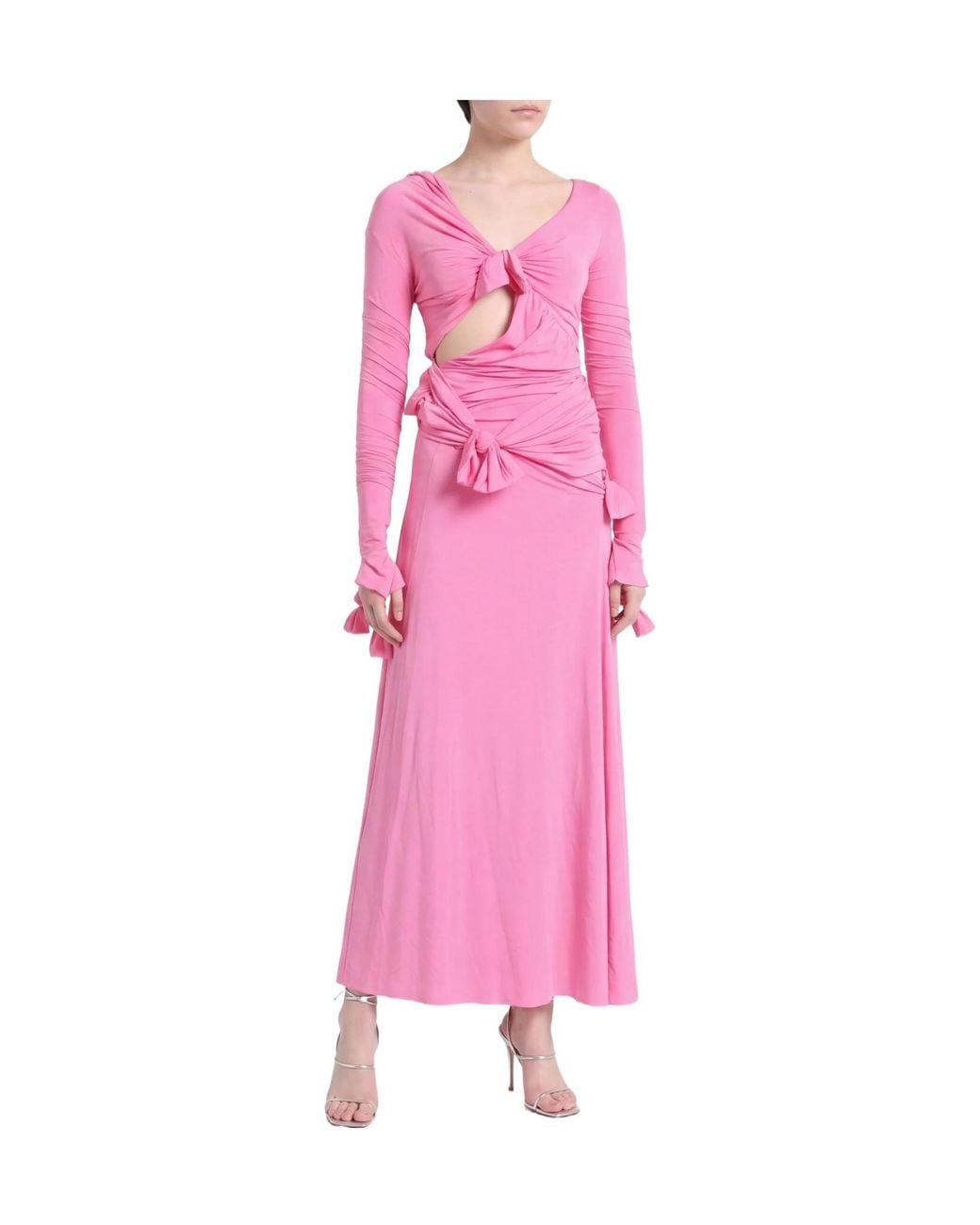 Balenciaga Pink Minimal Ruchedsleeve Vneck Dress