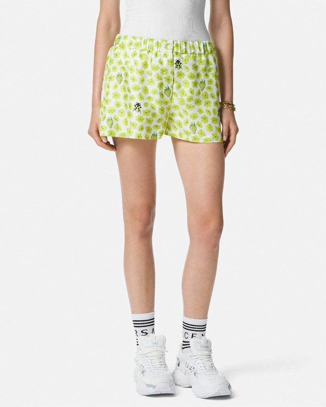 Versace Metallic Floral-Printed Elasticated Waistband Shorts