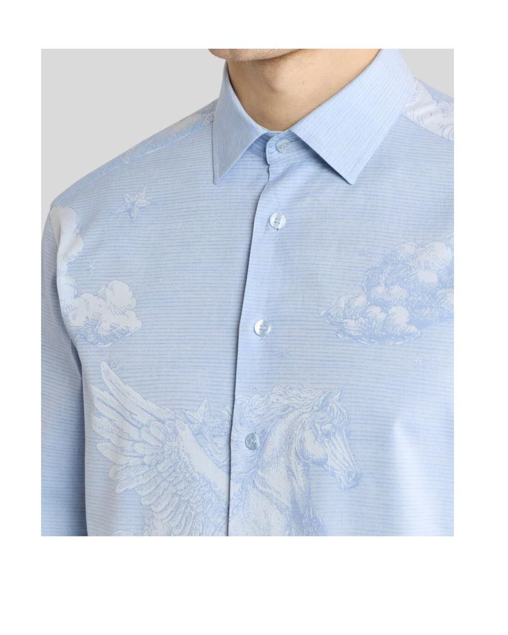 Etro Blue Pegasus Printed Buttoned Shirt for men