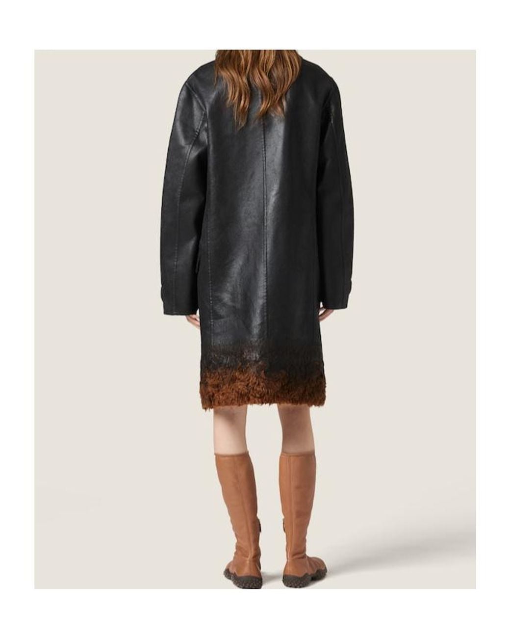 Miu Miu Black Single-Breasted Double Wool And Shearling Coat