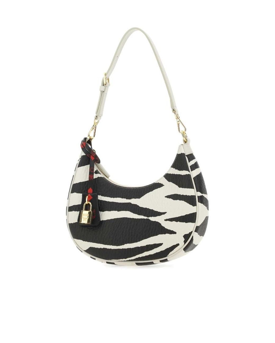 MCM White Zebra Printed Zipped Shoulder Bag