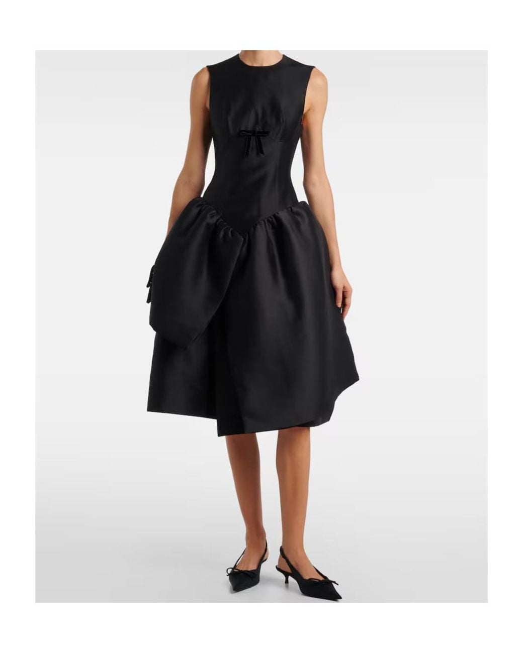 ShuShu/Tong Black Bow-Detail Midi Dress