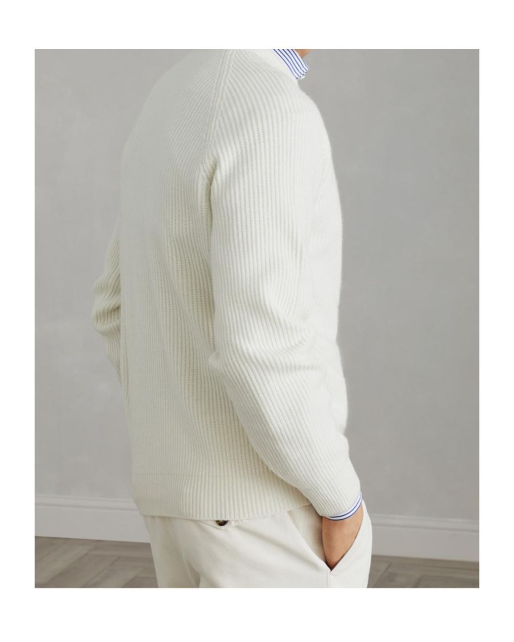 Brunello Cucinelli White Crewneck Ribbed-Knit Jumper for men