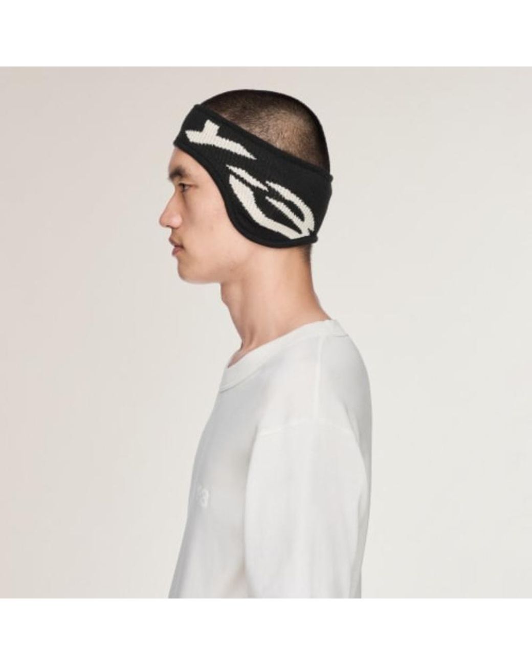 Y-3 Black X Yohji Yamamoto Logo-Intarsia Ribbed Headband for men