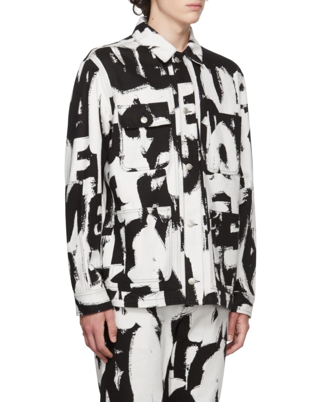 Alexander McQueen Black Text Print Denim Jacket for men