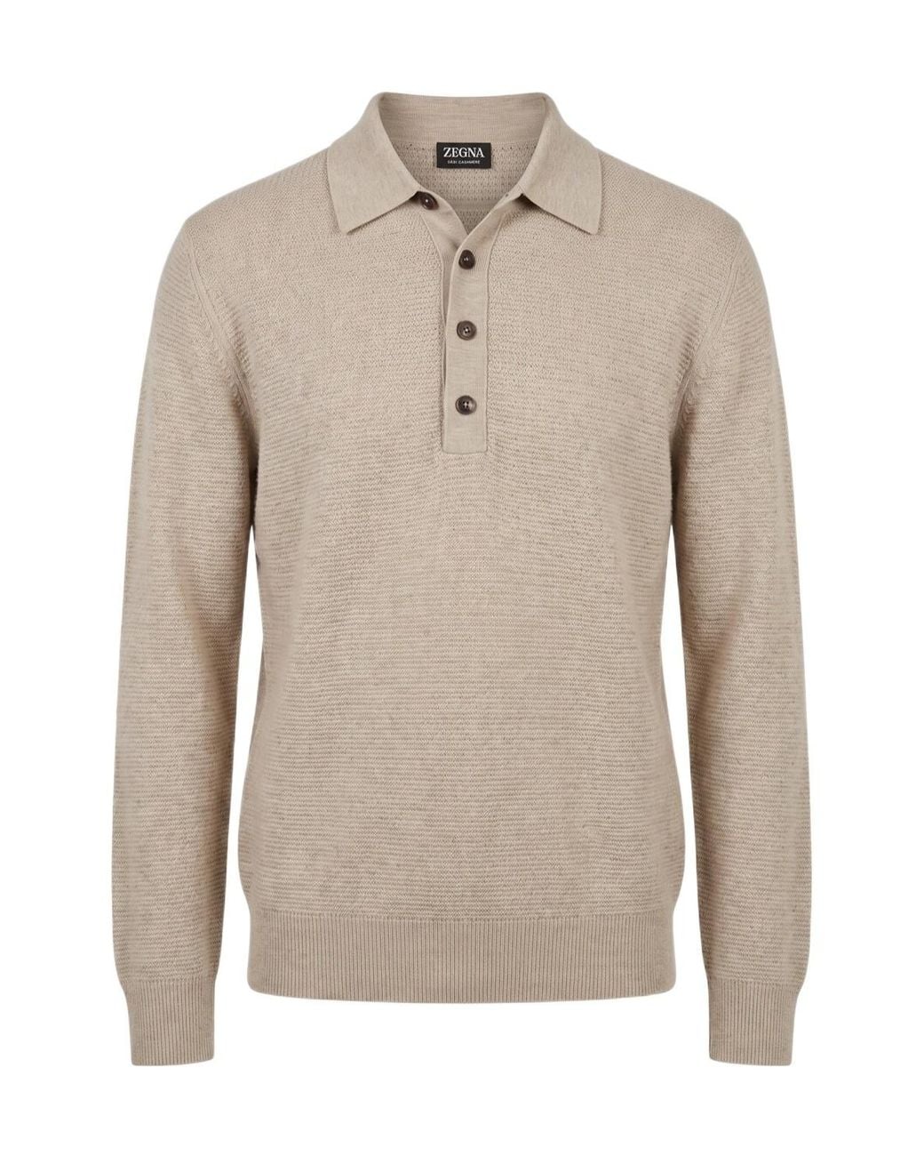 Zegna Natural Oasi Cashmere Knit Polo Shirt for men