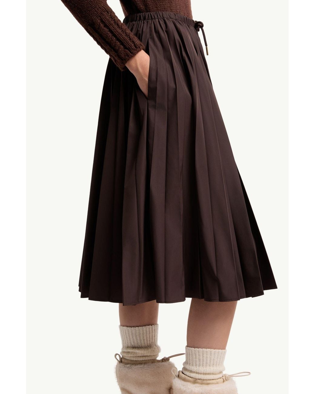 Moncler Brown Pleated Midi Skirt