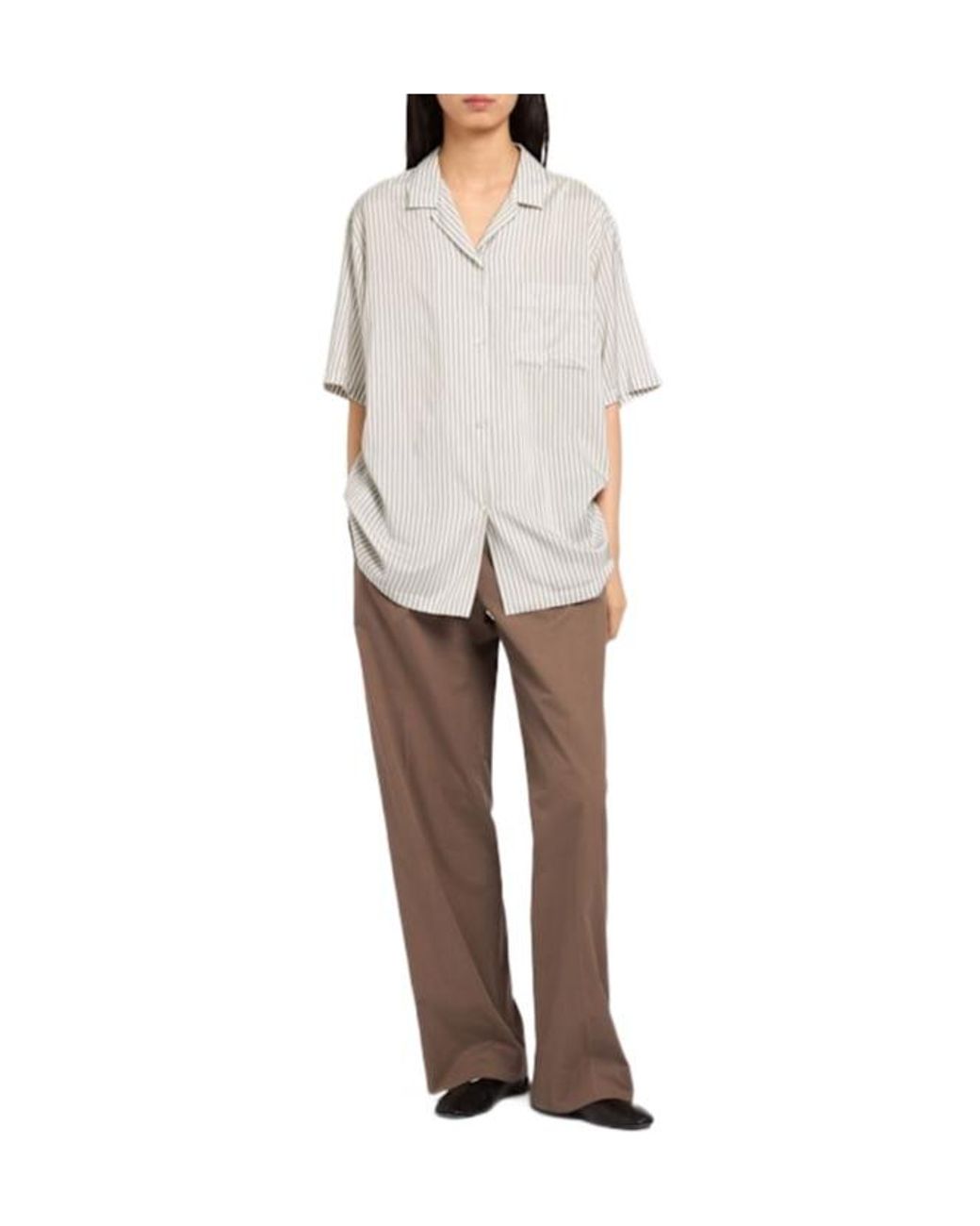 The Row White Jorge Striped Silk Short Sleeve Shirt