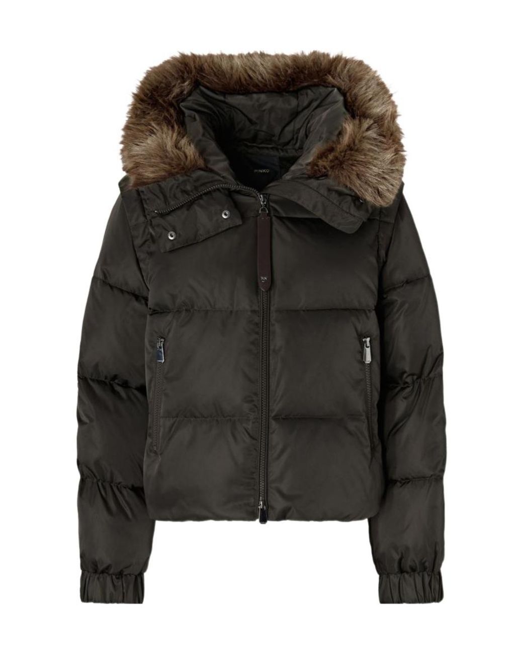 Pinko Black Diagonal Padded Hooded Jacket