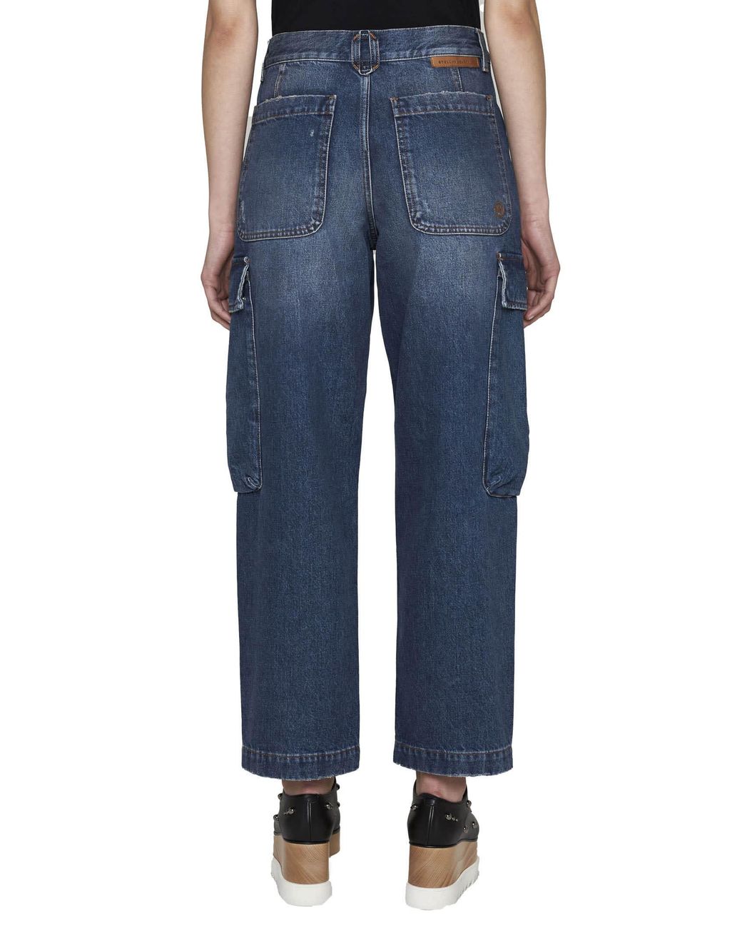 Stella McCartney Blue High-Waist Cropped Cargo Jeans