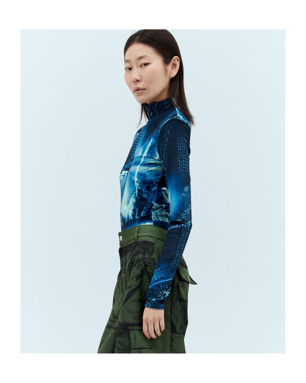 Jean Paul Gaultier Blue Pigalle Printed Velvet Bodysuit