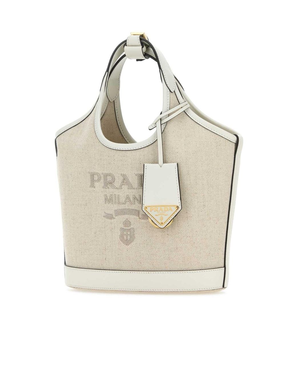 Prada White Logo Print Mini Bucket Bag