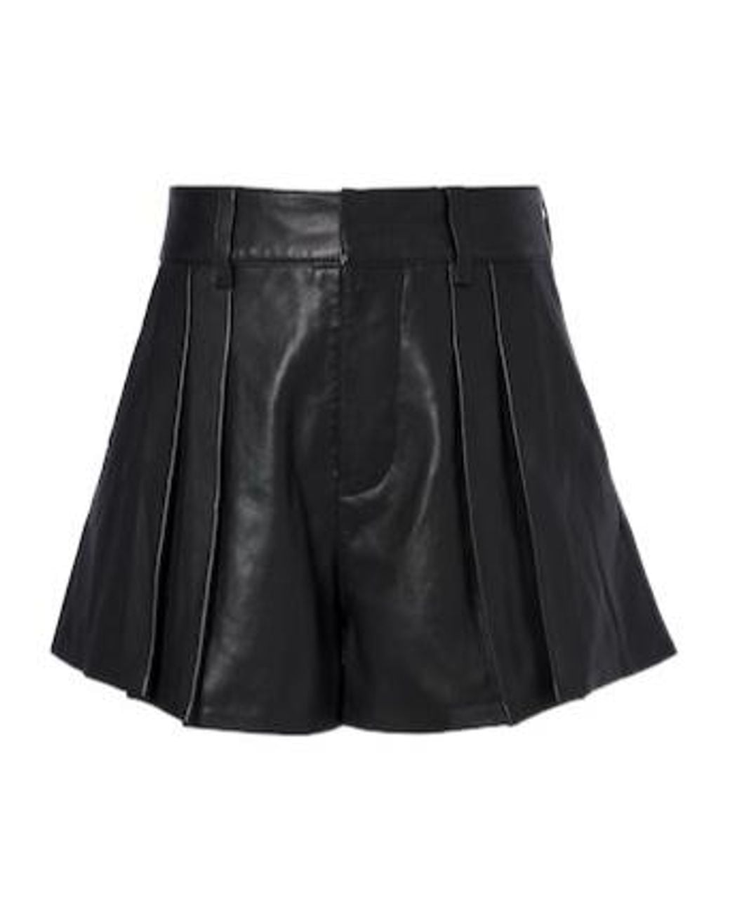 FRAME Black Pleated Leather Shorts