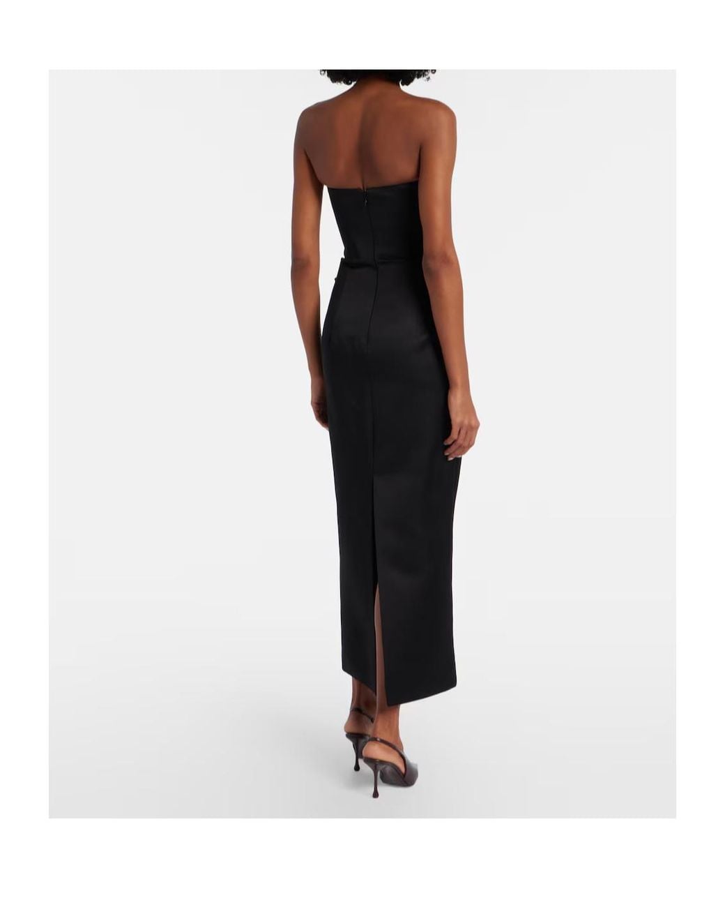 Leo Black Rayna Floral-Appliqué Midi Dress