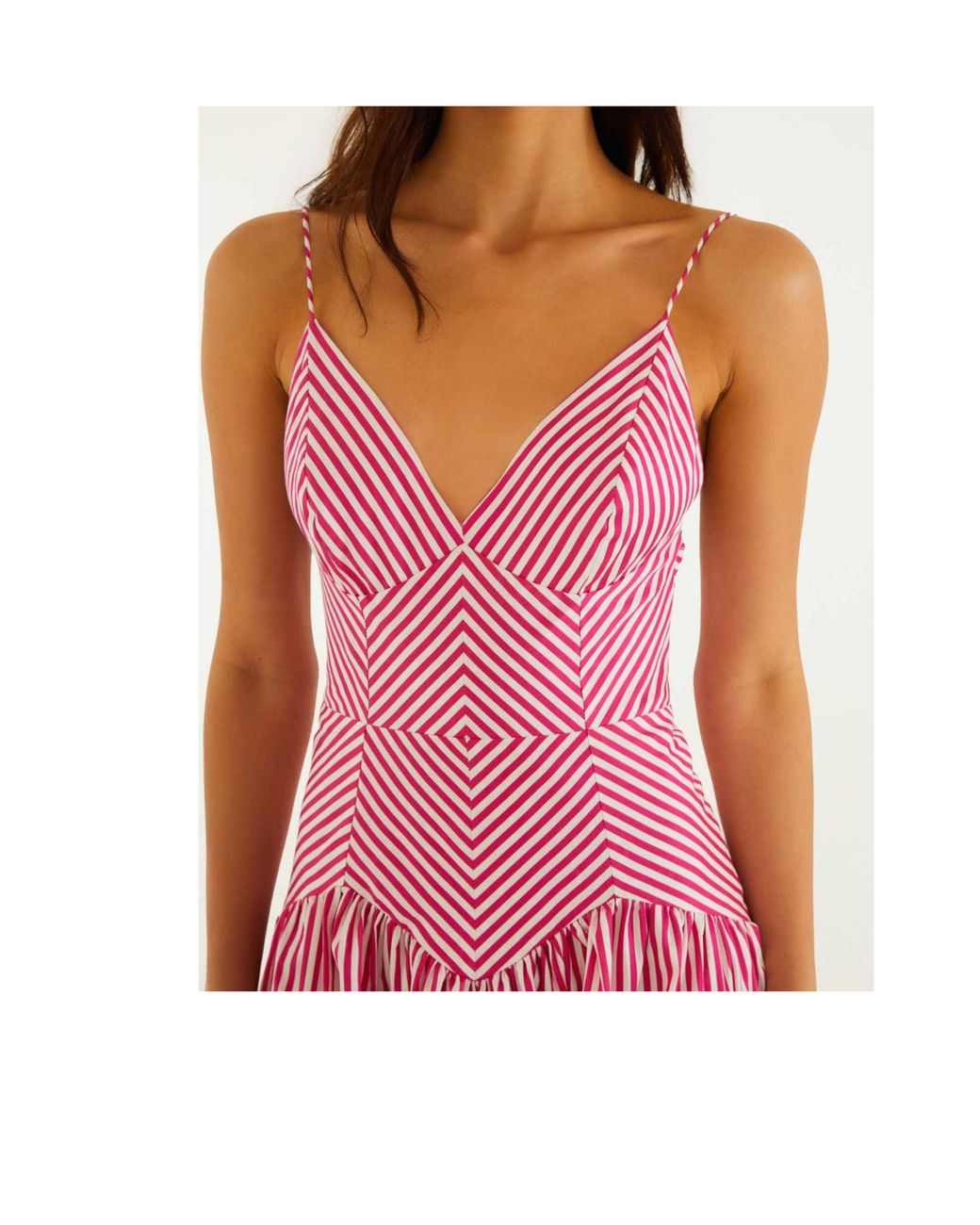 Farm Rio Pink Palm Tree-Embroidered Striped Midi Dress