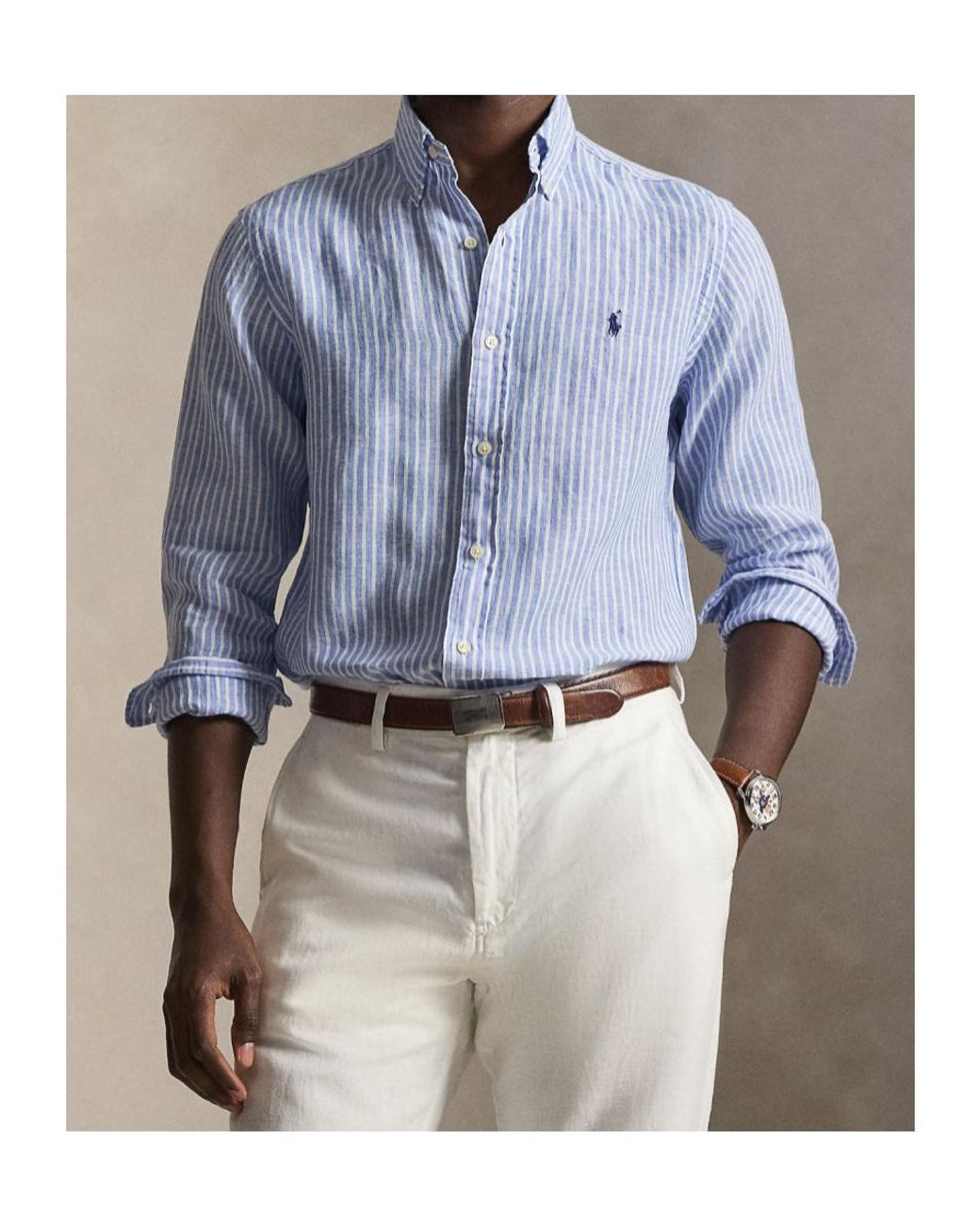 Polo Ralph Lauren Blue Logo Detailed Striped Shirt for men