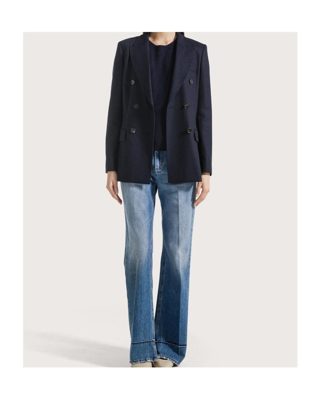 Seventy Blue Double-Breasted Wool Blazer