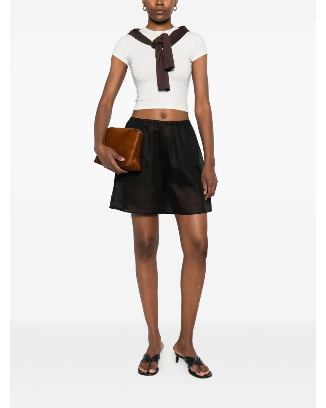 Totême  Black Totême Elasticated-Waistband Straight Hem Shorts