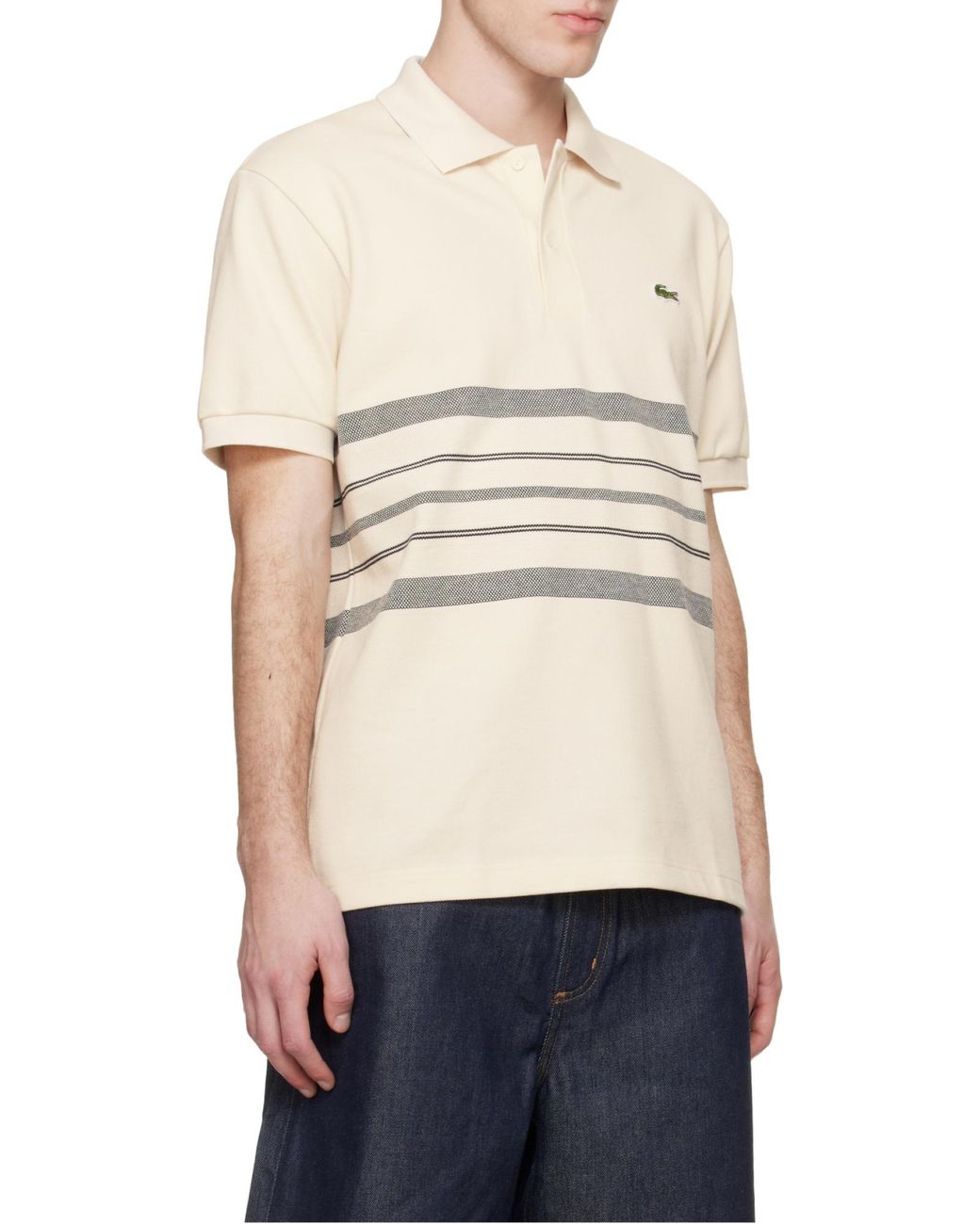 Lacoste White Classic Fit Stripe Detailed Polo Shirt for men