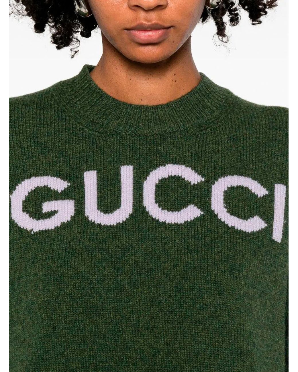Gucci Green Logo Intarsia-Knit Crewneck Jumper