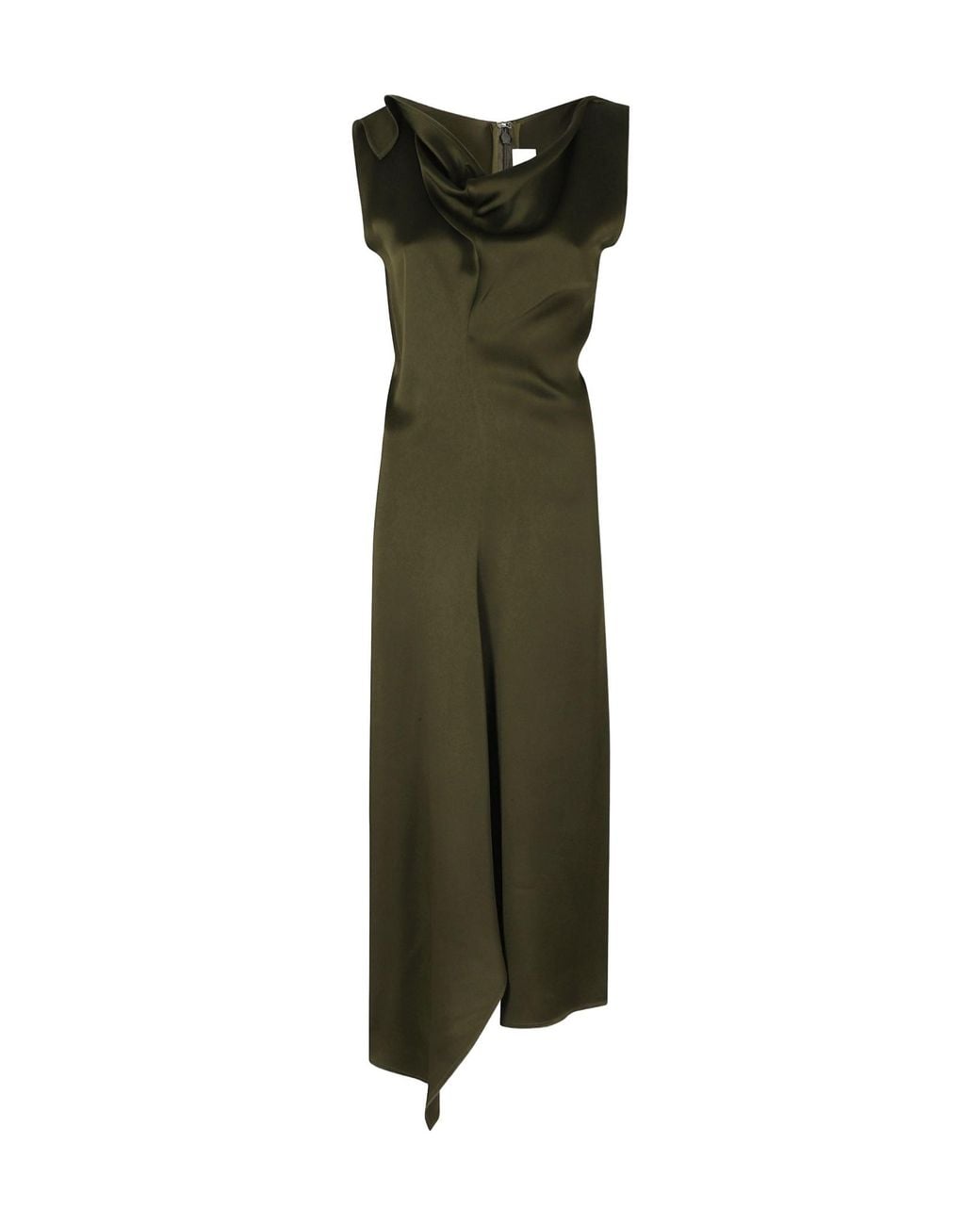 Victoria Beckham Green Ruffled Asymmetric Dress