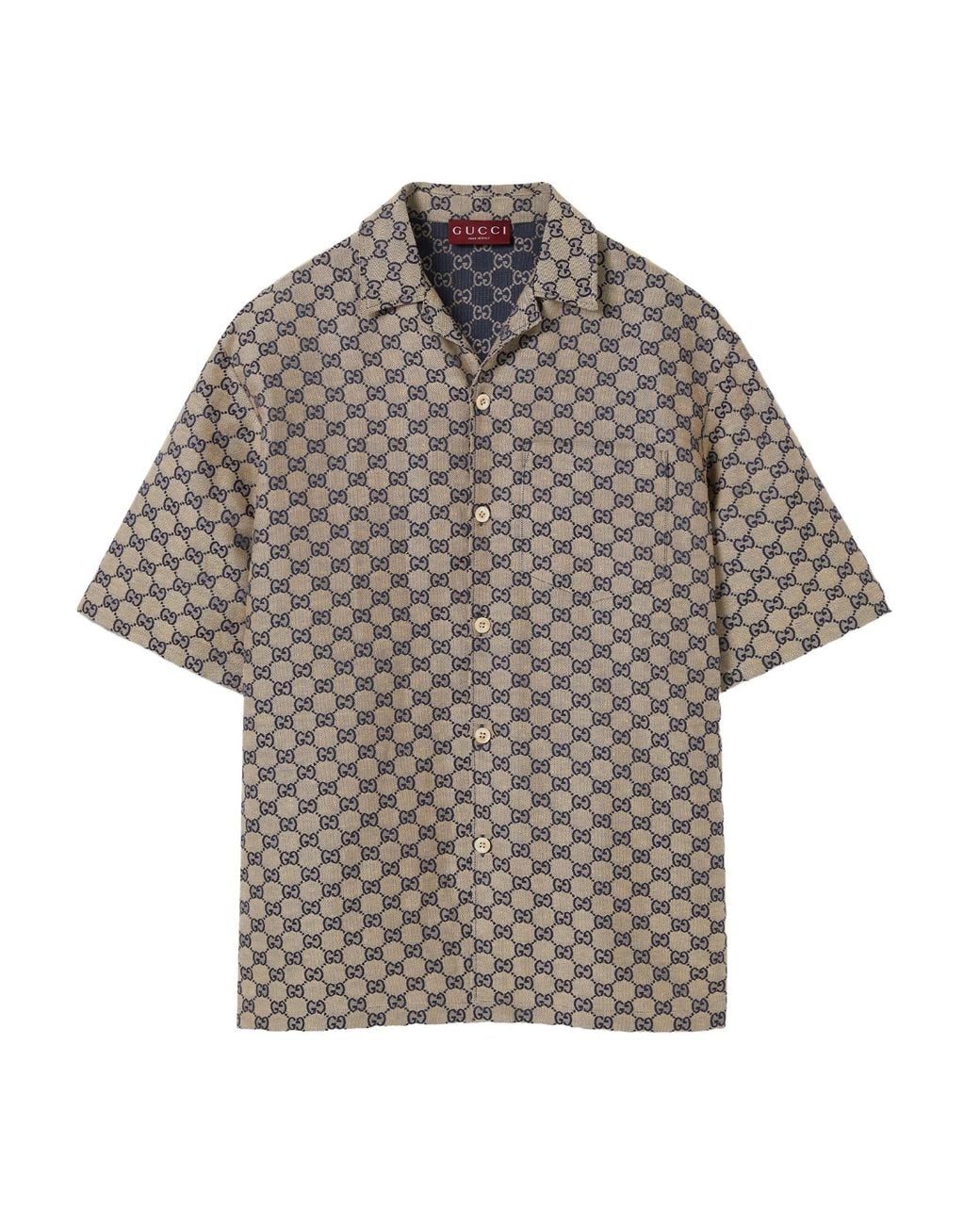 Gucci Gray Gg Linen Blend Canvas Shirt for men