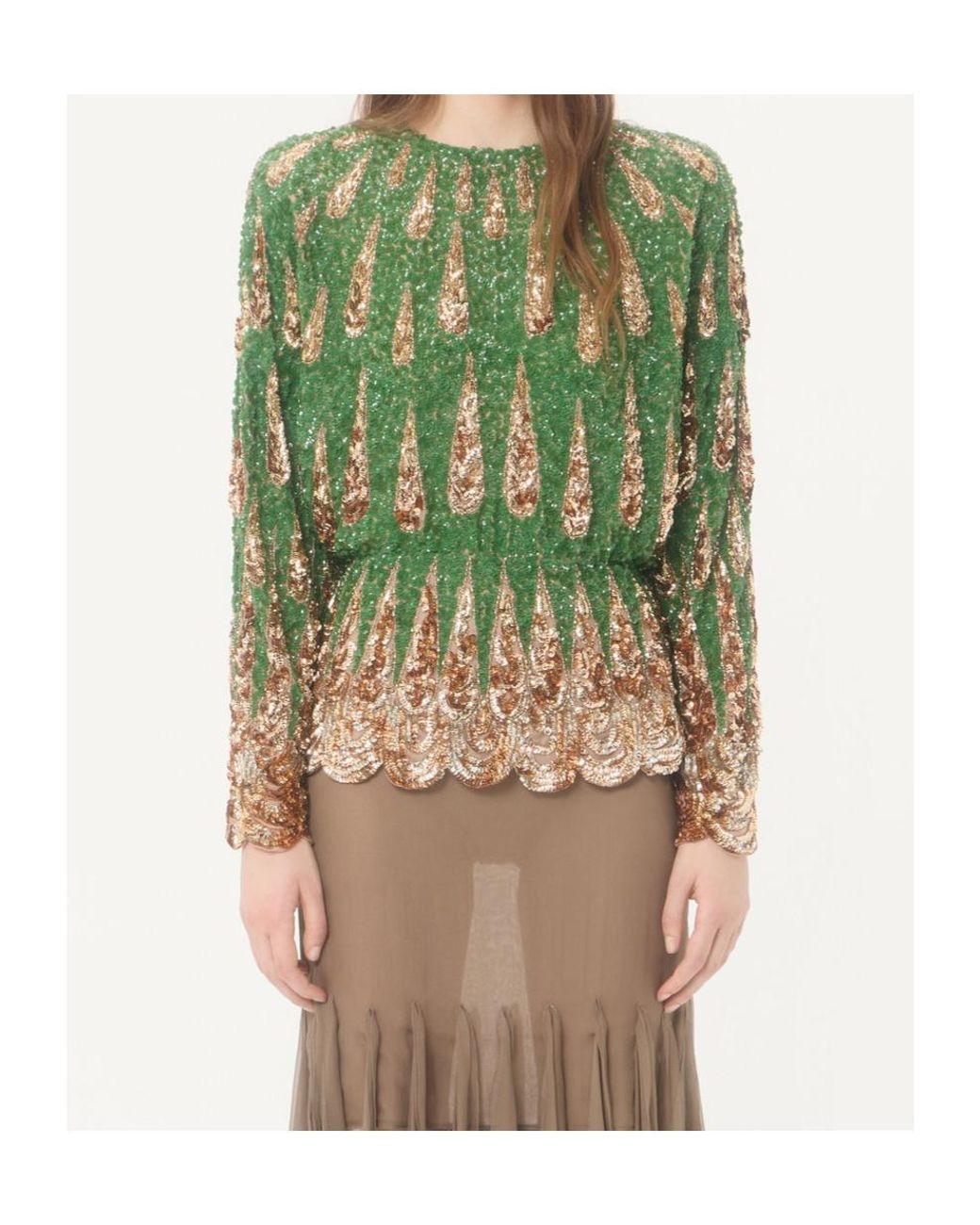 Valentino Green Embroidered Chiffon Top