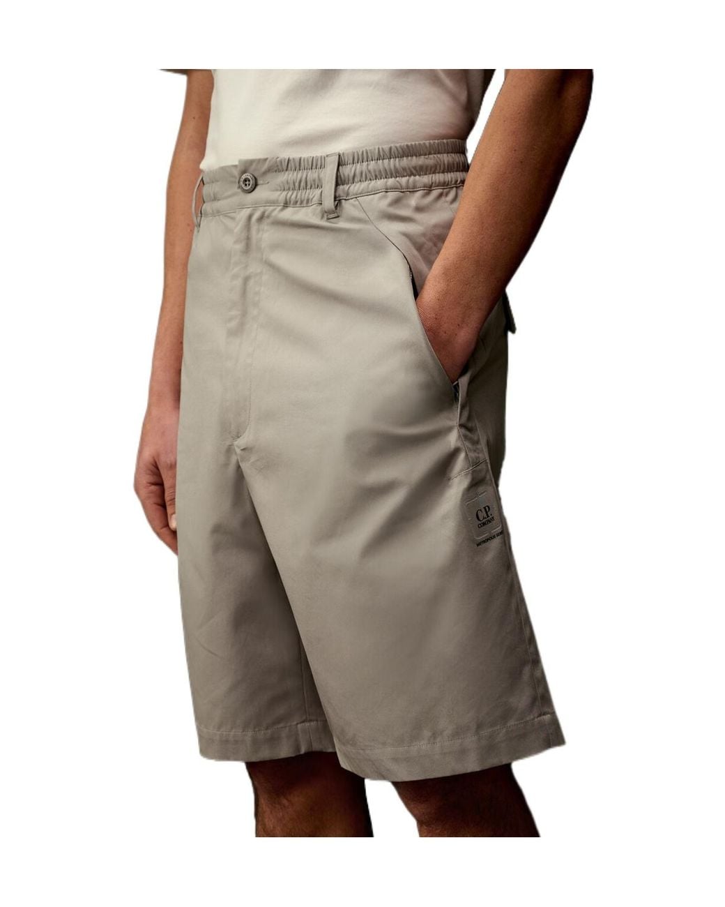 C P Company Gray Logo Patch Drawstring Shorts for men
