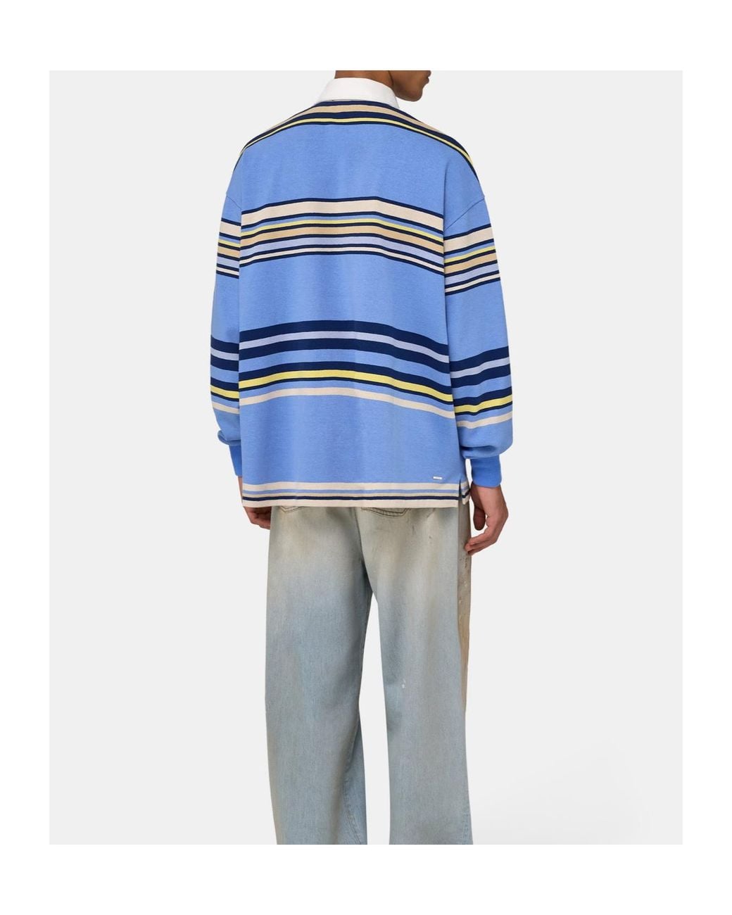 Amiri Blue Striped Oversized Long Sleeve Polo Shirt for men