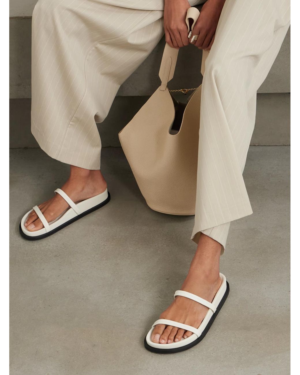 St. Agni White Strappy Leather Slippers