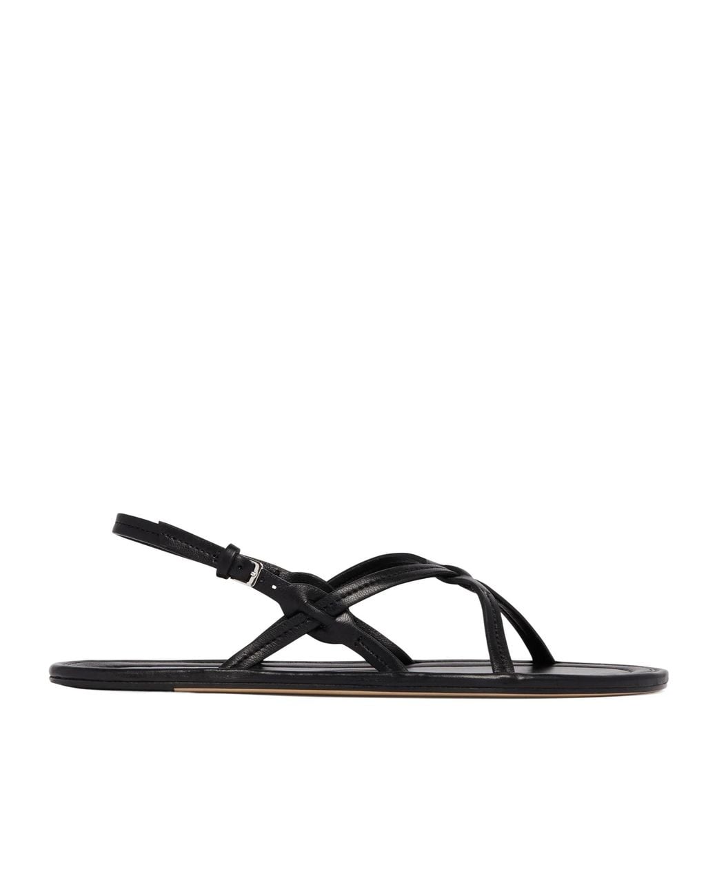 The Row Black Round-Toe Flat Sandals