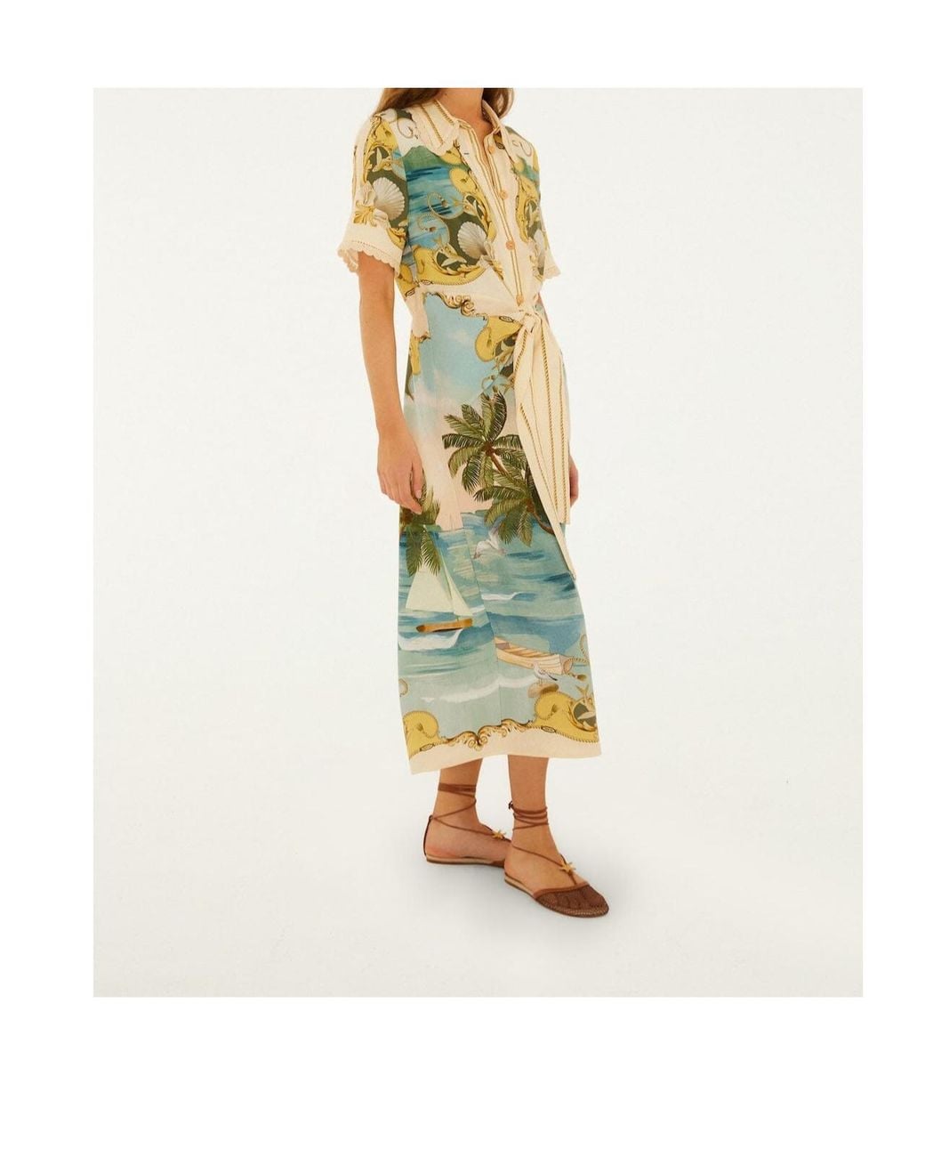 Farm Rio Yellow Pattern-Printed Midi Dress