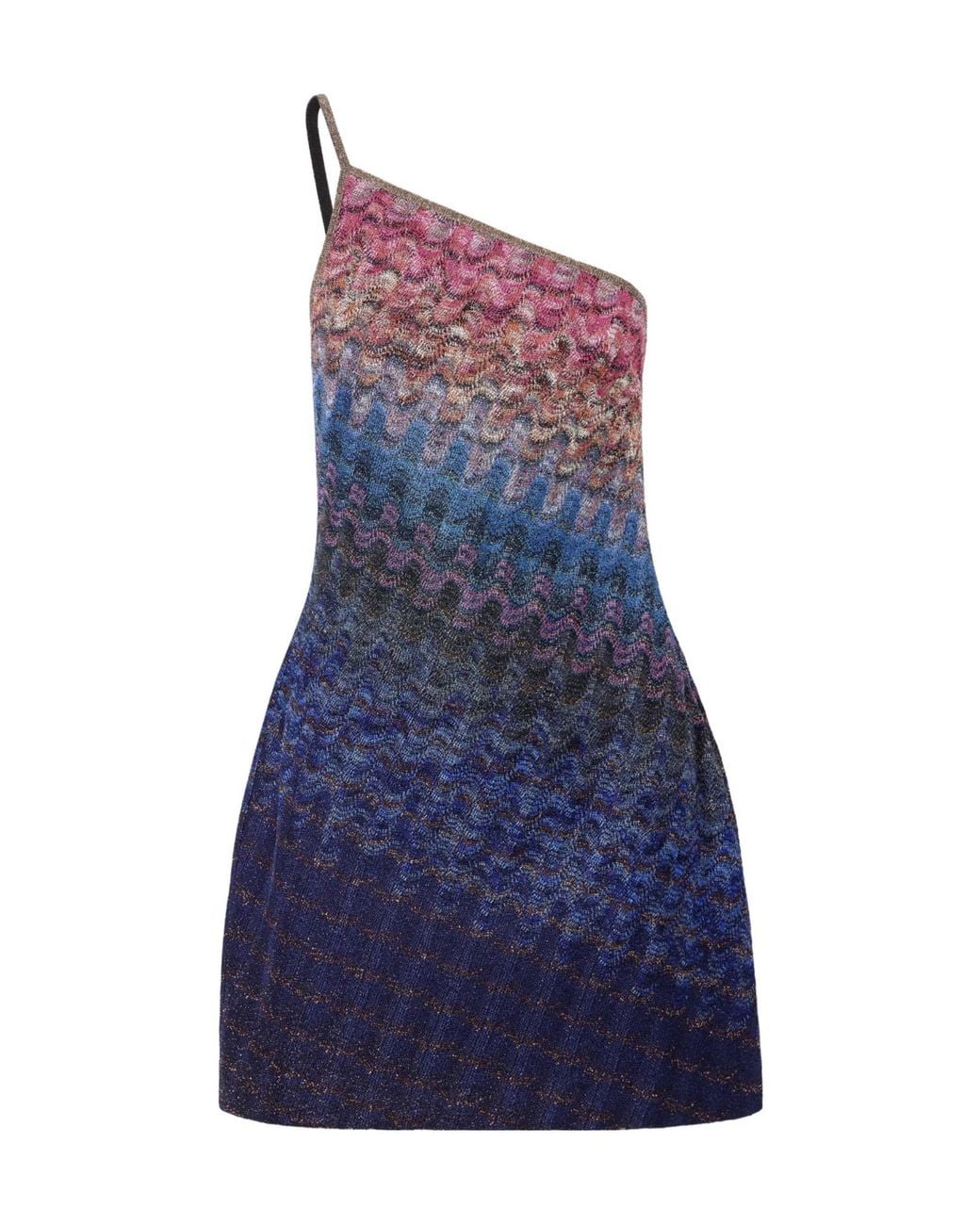 Missoni Blue One-Shoulder Metallic Crochet-Knit Mini Dress